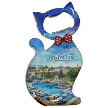 Antalya Themed Cat Shaped Metal Magnetic Bottle Opener 97x48 mm - 6
