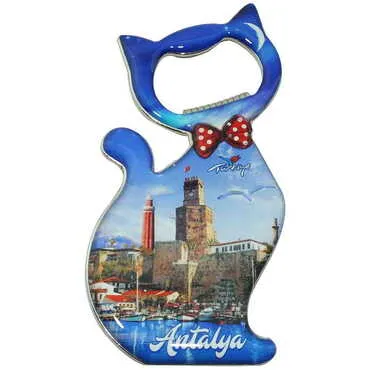 Antalya Themed Cat Shaped Metal Magnetic Bottle Opener 97x48 mm - 7