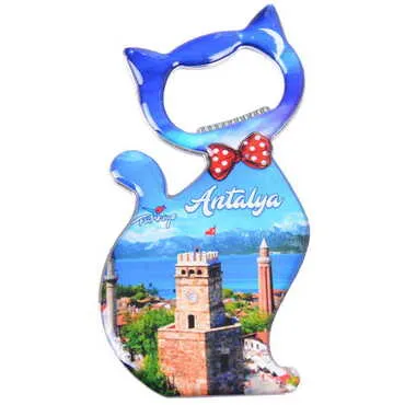 Antalya Themed Cat Shaped Metal Magnetic Bottle Opener 97x48 mm - 8