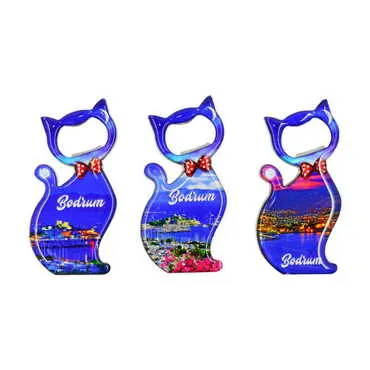 Bodrum Themed Cat Shaped Metal Magnetic Bottle Opener 97x48 mm - 6