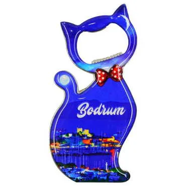 Bodrum Themed Cat Shaped Metal Magnetic Bottle Opener 97x48 mm - 7