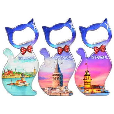 Istanbul Themed Cat Shaped Metal Magnetic Bottle Opener 97x48 mm - 3