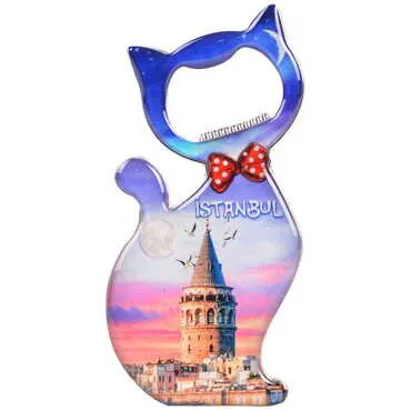 Istanbul Themed Cat Shaped Metal Magnetic Bottle Opener 97x48 mm - 4