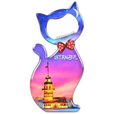 Istanbul Themed Cat Shaped Metal Magnetic Bottle Opener 97x48 mm - 5