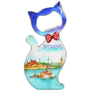 Istanbul Themed Cat Shaped Metal Magnetic Bottle Opener 97x48 mm - 6