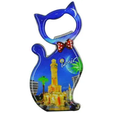 İzmir Temalı Myros Metal Kedi Açacak Magnet 97x48 mm - 7