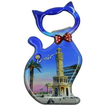 İzmir Temalı Myros Metal Kedi Açacak Magnet 97x48 mm - 9