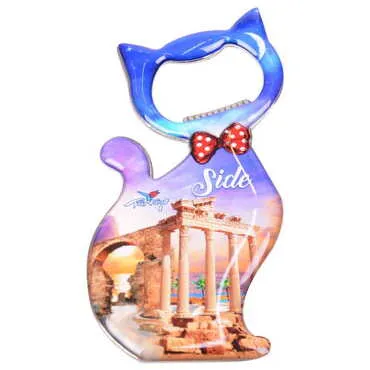Side Themed Cat Shaped Metal Magnetic Bottle Opener 97x48 mm - 6