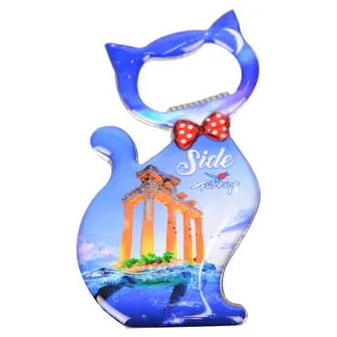 Side Themed Cat Shaped Metal Magnetic Bottle Opener 97x48 mm - 7