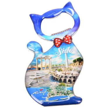 Side Themed Cat Shaped Metal Magnetic Bottle Opener 97x48 mm - 9