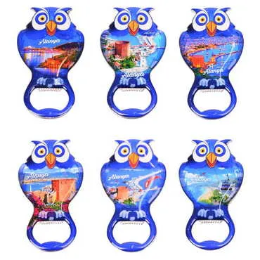 Alanya Themed Owl Shaped Metal Magnetic Bottle Opener 88x47 mm - 4