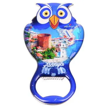 Alanya Themed Owl Shaped Metal Magnetic Bottle Opener 88x47 mm - 7
