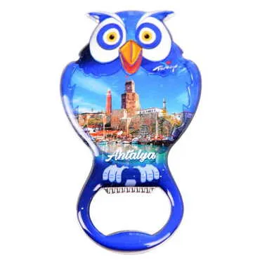 Antalya Themed Owl Shaped Metal Magnetic Bottle Opener 88x47 mm - 4