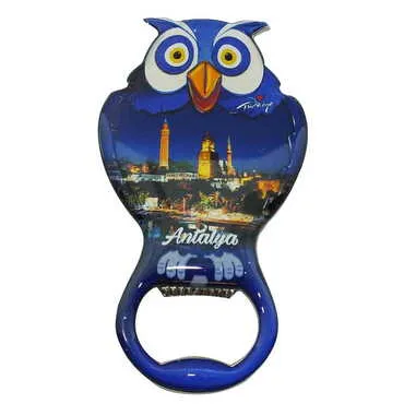 Antalya Themed Owl Shaped Metal Magnetic Bottle Opener 88x47 mm - 6