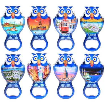 Istanbul Themed Owl Shaped Metal Magnetic Bottle Opener 88x47 mm - 3