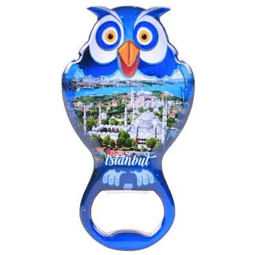 Istanbul Themed Owl Shaped Metal Magnetic Bottle Opener 88x47 mm - 4