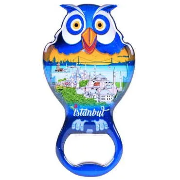 Istanbul Themed Owl Shaped Metal Magnetic Bottle Opener 88x47 mm - 5