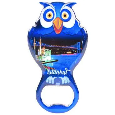Istanbul Themed Owl Shaped Metal Magnetic Bottle Opener 88x47 mm - 8