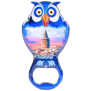 Istanbul Themed Owl Shaped Metal Magnetic Bottle Opener 88x47 mm - 9