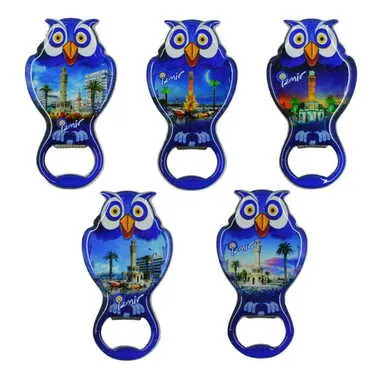 Izmir Themed Owl Shaped Metal Magnetic Bottle Opener 88x47 mm - 5