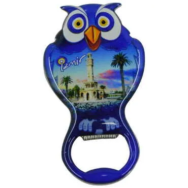 Izmir Themed Owl Shaped Metal Magnetic Bottle Opener 88x47 mm - 9