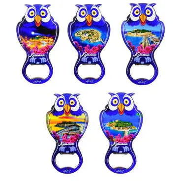 Kusadasi Themed Owl Shaped Metal Magnetic Bottle Opener 88x47 mm - 5