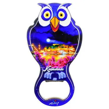 Kusadasi Themed Owl Shaped Metal Magnetic Bottle Opener 88x47 mm - 9