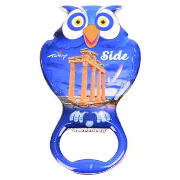 Side Themed Owl Shaped Metal Magnetic Bottle Opener 88x47 mm - 4