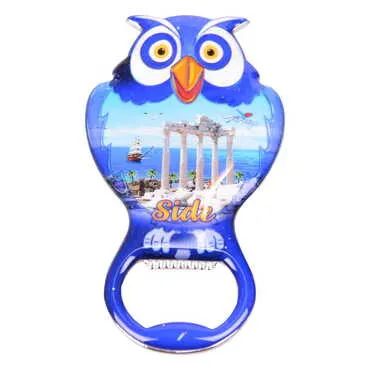 Side Themed Owl Shaped Metal Magnetic Bottle Opener 88x47 mm - 7