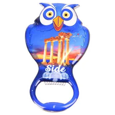 Side Themed Owl Shaped Metal Magnetic Bottle Opener 88x47 mm - 8