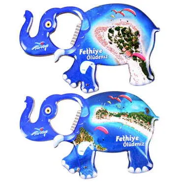 Fethiye Themed Elephant Shaped Metal Magnetic Bottle Opener 98x61 mm - 3