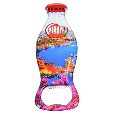 Alanya Themed Coke Bottle Shaped Metal Magnetic Bottle Opener 120x41 mm - 9