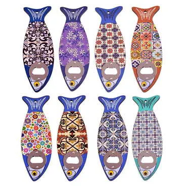 Mandala Themed Fish Shaped Printed MDF Wooden Bottle Opener 190x70 mm - 2