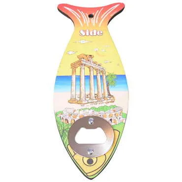 Side Themed Fish Shaped Printed MDF Wooden Bottle Opener 190x70 mm - 4