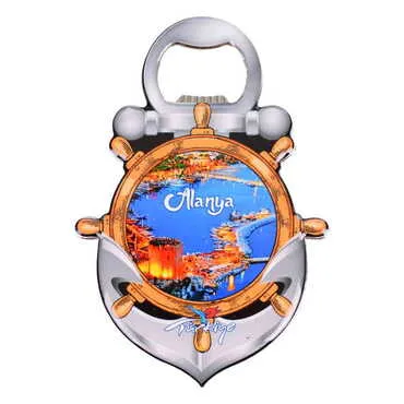 Alanya Themed Anchor Shaped Metal Magnetic Bottle Opener 105x72 mm - 4