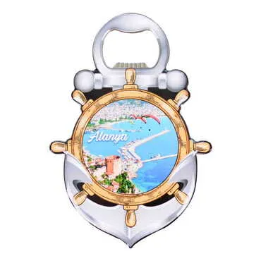 Alanya Themed Anchor Shaped Metal Magnetic Bottle Opener 105x72 mm - 5