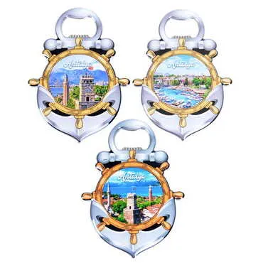 Antalya Themed Anchor Shaped Metal Magnetic Bottle Opener 105x72 mm - 3