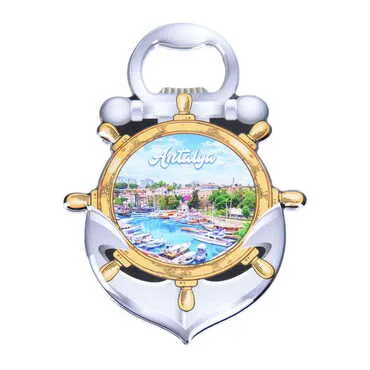 Antalya Themed Anchor Shaped Metal Magnetic Bottle Opener 105x72 mm - 6