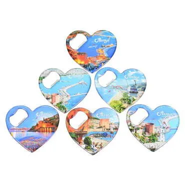 Toptan Alanya Temalı Myros Metal Kalp Açacak Magnet 85x76 mm - 3
