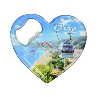 Toptan Alanya Temalı Myros Metal Kalp Açacak Magnet 85x76 mm - 5
