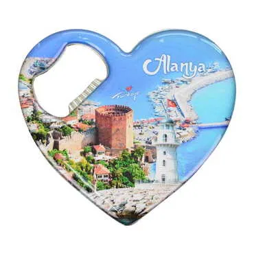 Toptan Alanya Temalı Myros Metal Kalp Açacak Magnet 85x76 mm - 8