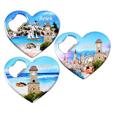 Belek Themed Heart Shaped Metal Magnetic Bottle Opener 85x76 mm - 3