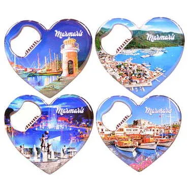 Marmaris Themed Heart Shaped Metal Magnetic Bottle Opener 85x76 mm - 3