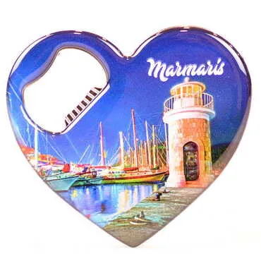 Marmaris Themed Heart Shaped Metal Magnetic Bottle Opener 85x76 mm - 4