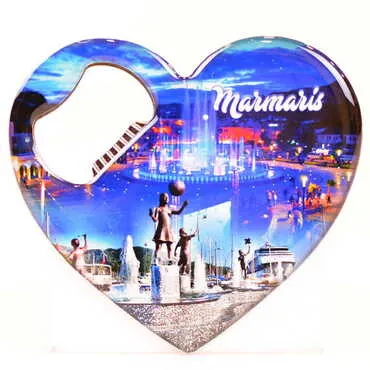 Marmaris Themed Heart Shaped Metal Magnetic Bottle Opener 85x76 mm - 6