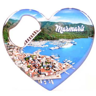 Marmaris Themed Heart Shaped Metal Magnetic Bottle Opener 85x76 mm - 7