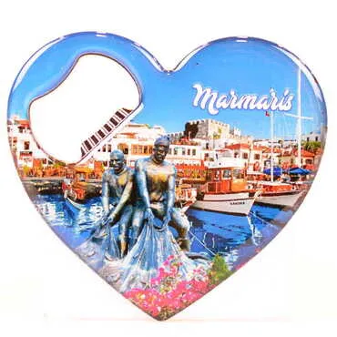 Marmaris Themed Heart Shaped Metal Magnetic Bottle Opener 85x76 mm - 8