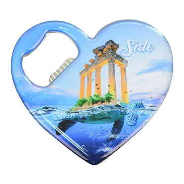 Side Themed Heart Shaped Metal Magnetic Bottle Opener 85x76 mm - 5