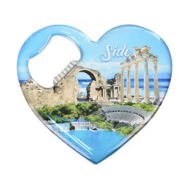 Side Themed Heart Shaped Metal Magnetic Bottle Opener 85x76 mm - 6