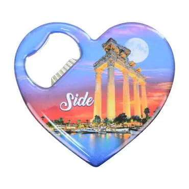 Side Themed Heart Shaped Metal Magnetic Bottle Opener 85x76 mm - 7